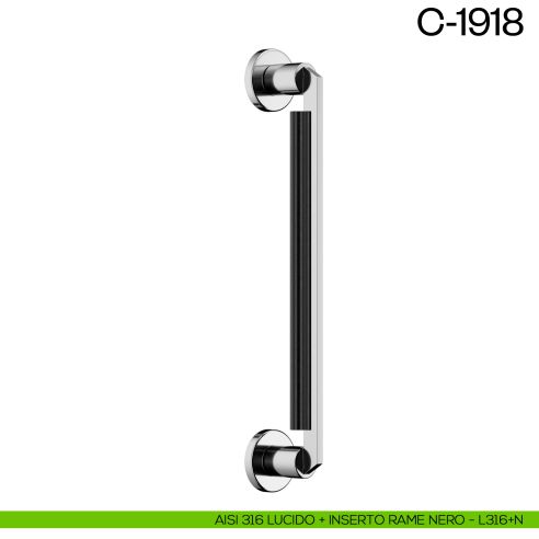 Maniglione per porta C-1918 dnd Handles singolo AISI 316 lucido + inserto rame nero
