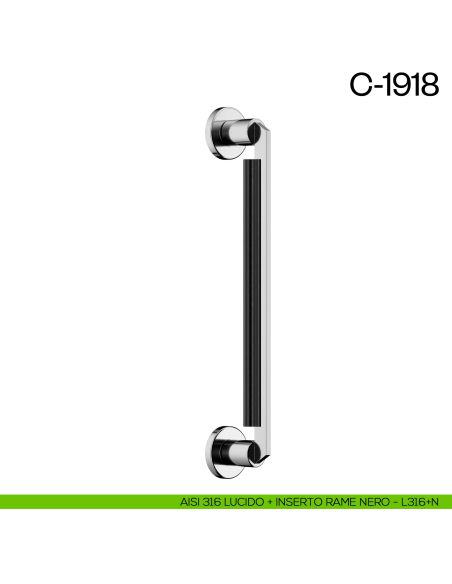 Maniglione per porta C-1918 dnd Handles singolo AISI 316 lucido + inserto rame nero