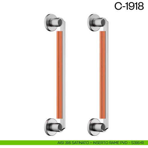 Maniglione per porta C-1918 dnd Handles accoppiato AISI 316 satinato + inserto rame PVD