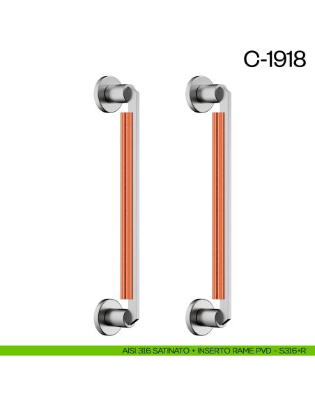 Maniglione per porta C-1918 dnd Handles accoppiato AISI 316 satinato + inserto rame PVD