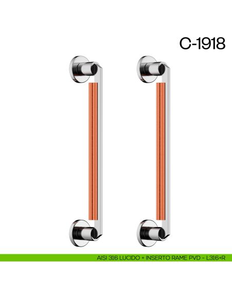 Maniglione per porta C-1918 dnd Handles accoppiato AISI 316 lucido + inserto rame PVD