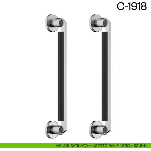 Maniglione per porta C-1918 dnd Handles accoppiato AISI 316 satinato + inserto rame nero