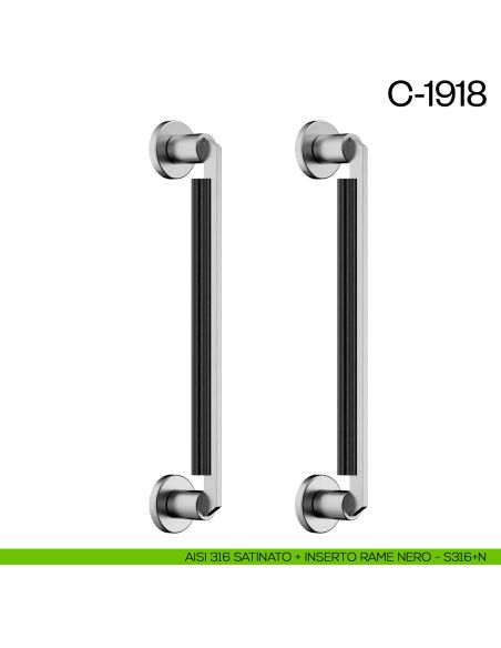 Maniglione per porta C-1918 dnd Handles accoppiato AISI 316 satinato + inserto rame nero
