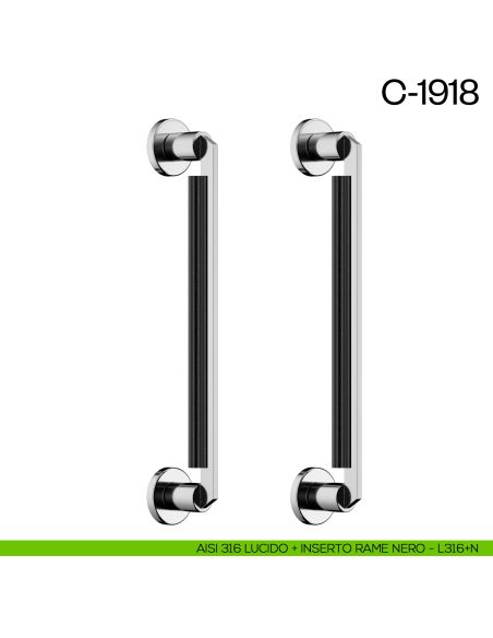 Maniglione per porta C-1918 dnd Handles accoppiato AISI 316 lucido + inserto rame nero