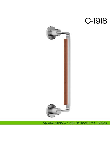 Maniglione per porta C-1918 dnd Handles zancato singolo AISI 316 satinato + inserto rame PVD