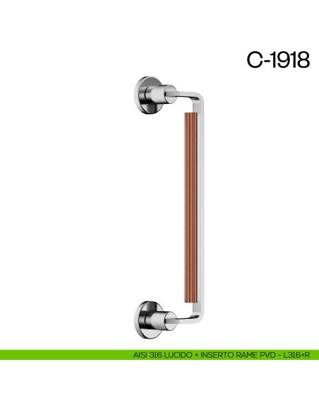 Maniglione per porta C-1918 dnd Handles zancato singolo AISI 316 lucido + inserto rame PVD