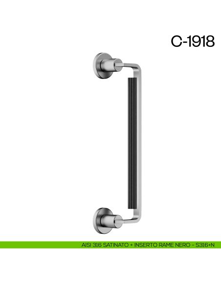 Maniglione per porta C-1918 dnd Handles zancato singolo AISI 316 satinato + inserto rame nero