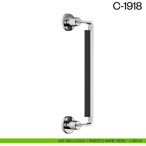 Maniglione per porta C-1918 dnd Handles zancato singolo AISI 316 lucido + inserto rame nero