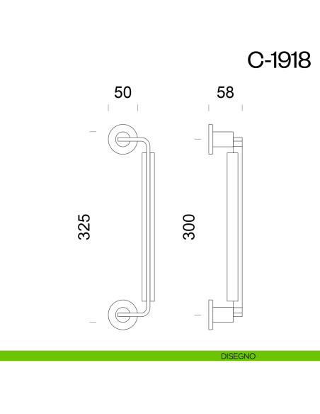 Maniglione per porta C-1918 dnd Handles zancato singolo disegno