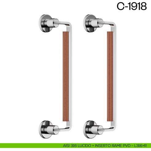 Maniglione per porta C-1918 dnd Handles zancato accoppiato AISI 316 lucido + inserto rame PVD
