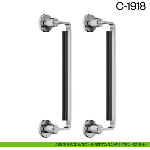 Maniglione per porta C-1918 dnd Handles zancato accoppiato AISI 316 satinato + inserto rame nero