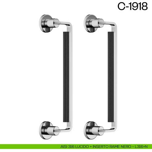 Maniglione per porta C-1918 dnd Handles zancato accoppiato AISI 316 lucido + inserto rame nero