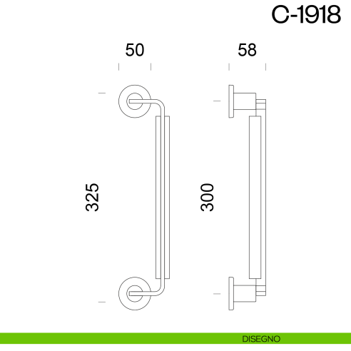 Maniglione per porta C-1918 dnd Handles zancato accoppiato disegno