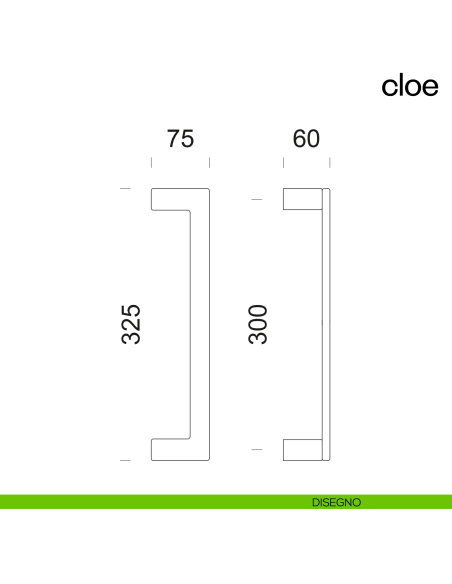 Maniglione per porta Cloe dnd Handles singolo interasse 300 mm disegno