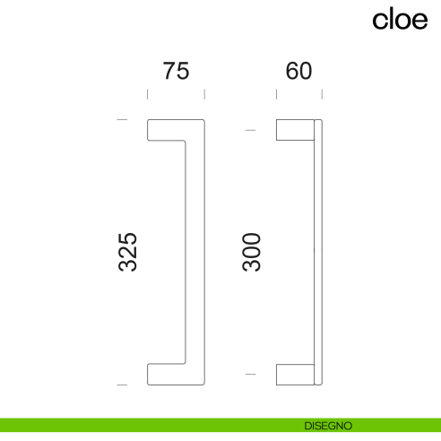 Maniglione per porta Cloe dnd Handles accoppiato interasse 300 mm disegno