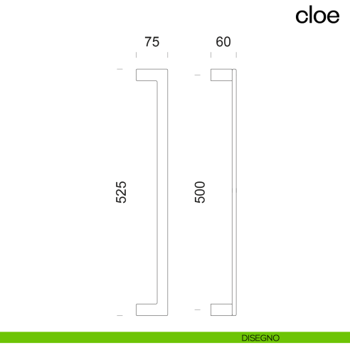 Maniglione per porta Cloe dnd Handles singolo interasse 500 mm disegno