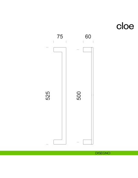 Maniglione per porta Cloe dnd Handles singolo interasse 500 mm disegno