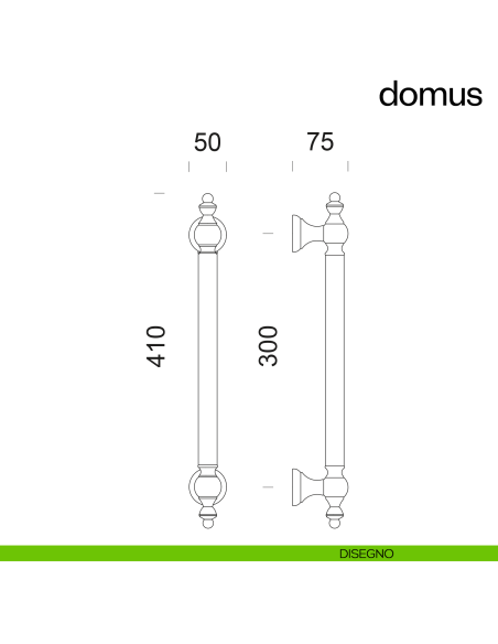 Maniglione per porta Domus dnd Handles singolo interasse 300 mm disegno