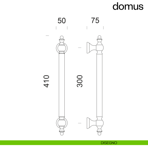 Maniglione per porta Domus dnd Handles accoppiato interasse 300 mm disegno