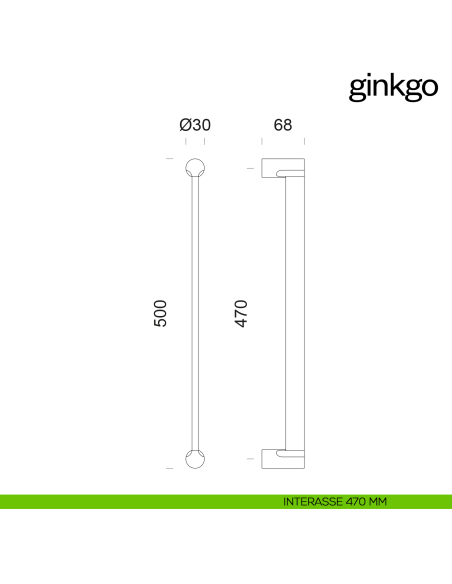 Maniglione per porta Ginkgo dnd Handles singolo disegno 500 mm