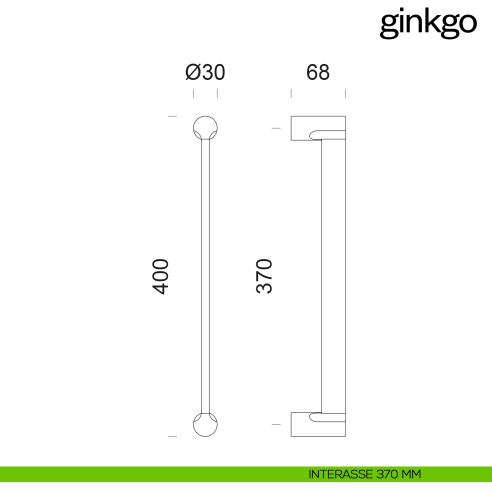 Maniglione per porta Ginkgo dnd Handles accoppiato disegno 400 mm