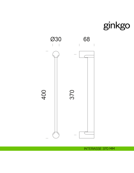 Maniglione per porta Ginkgo dnd Handles accoppiato disegno 400 mm
