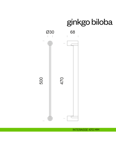 Maniglione per porta Ginkgo Biloba dnd Handles singolo disegno 500 mm