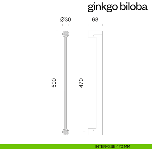 Maniglione per porta Ginkgo Biloba dnd Handles accoppiato disegno 500 mm