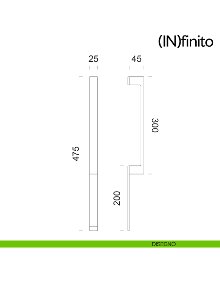 Maniglione per porta Infinito placca corta dnd handles accoppiato disegno