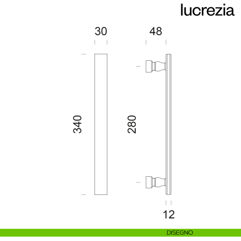Maniglione per porta Lucrezia dnd Handles accoppiato disegno