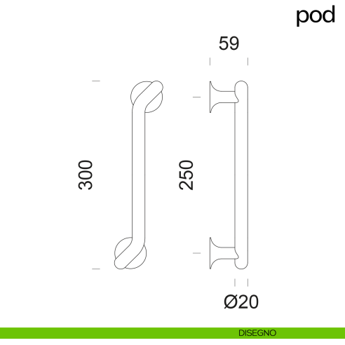 Maniglione per porta Pod dnd handles singolo disegno