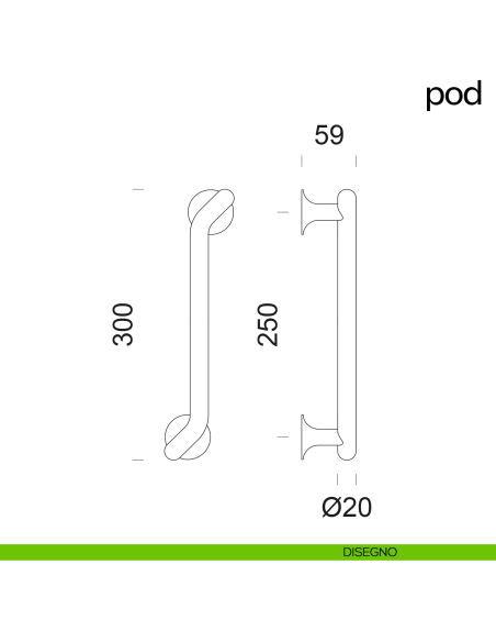 Maniglione per porta Pod dnd handles accoppiato disegno