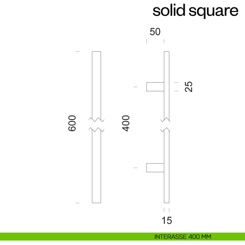 Maniglione per porta Solid Square dnd Handles singolo interasse 400 mm