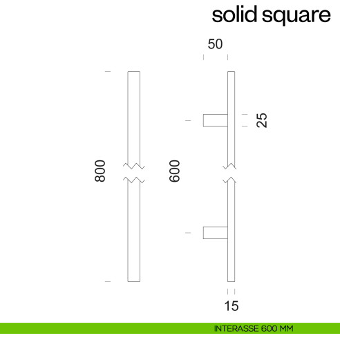 Maniglione per porta Solid Square dnd Handles singolo interasse 600 mm