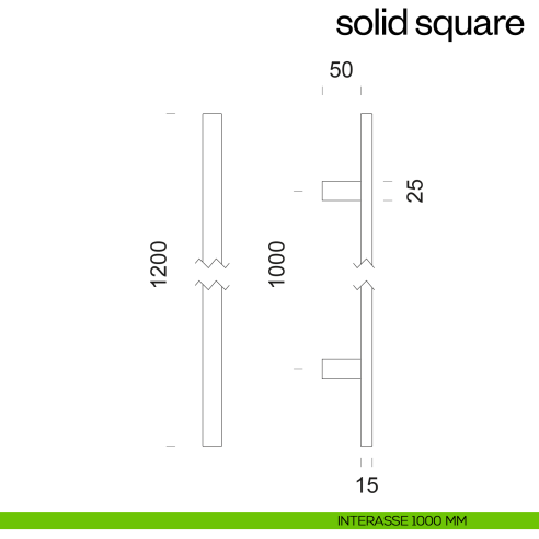 Maniglione per porta Solid Square dnd Handles singolo interasse 1000 mm