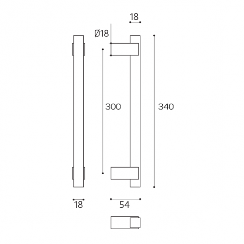 Maniglione per porta Coda Comit singolo 340 mm disegno