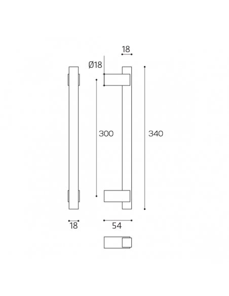 Maniglione per porta Coda Comit singolo 340 mm disegno