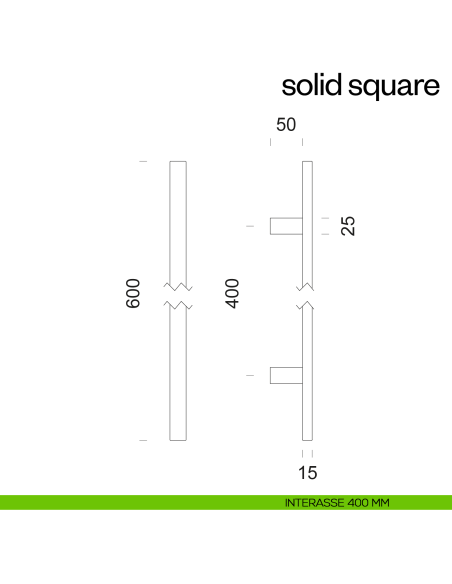 Maniglione per porta Solid Square dnd Handles accoppiato interasse 400 mm