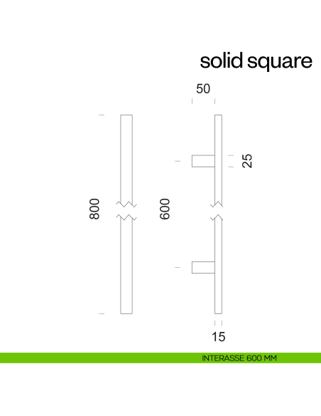 Maniglione per porta Solid Square dnd Handles accoppiato interasse 600 mm