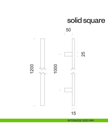 Maniglione per porta Solid Square dnd Handles accoppiato interasse 1000 mm