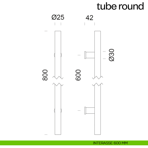 Maniglione per porta Tube Round dnd Handles singolo interasse 600 mm