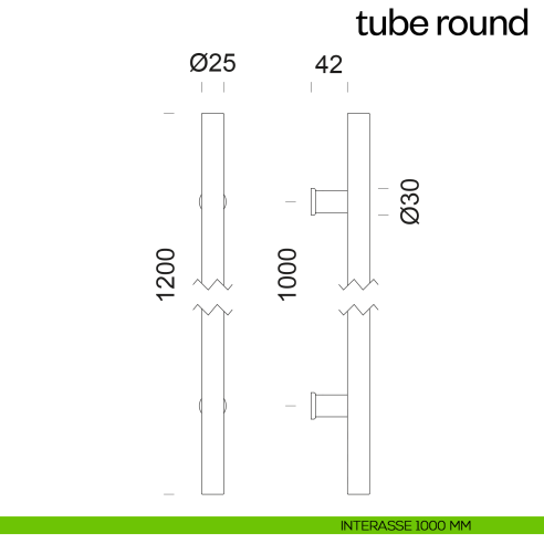 Maniglione per porta Tube Round dnd Handles accoppiato interasse 1000 mm