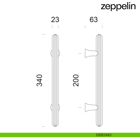 Maniglione per porta dnd handles Zeppelin singolo disegno