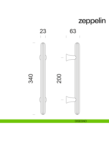 Maniglione per porta dnd handles Zeppelin singolo disegno