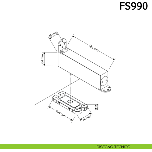 Cerniera chiudiporta a pavimento Meroni FS990 per porte a bilico pivot - disegno