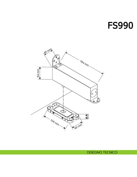 Cerniera chiudiporta a pavimento Meroni FS990 per porte a bilico pivot - disegno