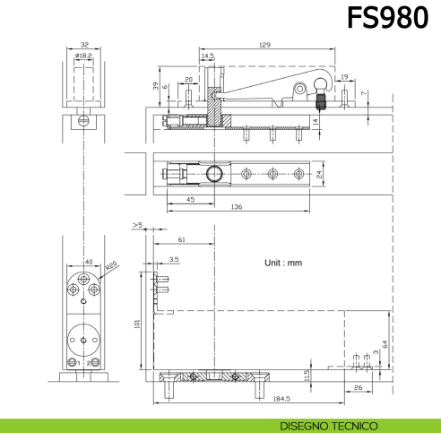 Cerniera chiudiporta a pavimento Meroni FS980 per porte a bilico pivot disegno