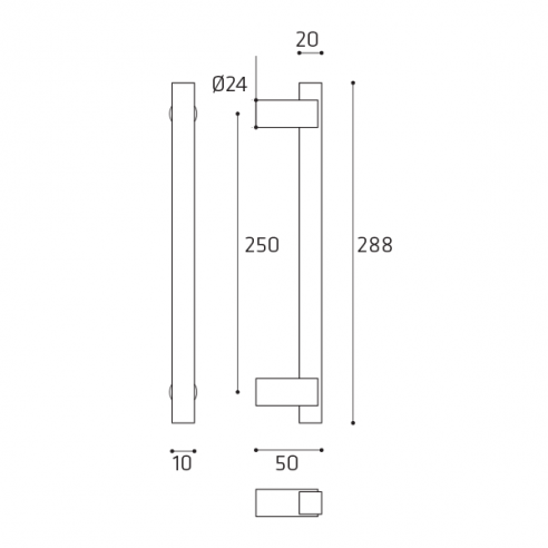 Maniglione per porta Square Comit singolo 288 mm disegno