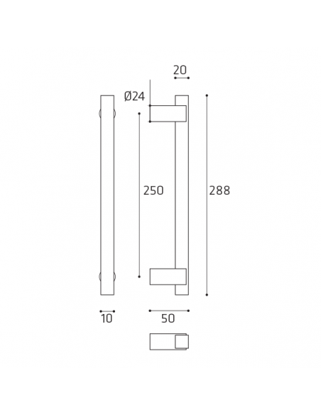 Maniglione per porta Square Comit singolo 288 mm disegno