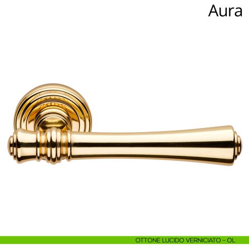 Maniglia per porta interna Aura Linea Calì rosetta tonda ottone lucido verniciato